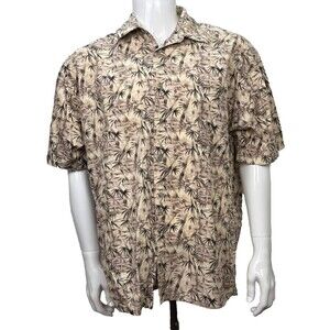 Vintage Hawaiian Shirt Hollis‎ River Large Tropical Bamboo Brown Cotton 80s 90s